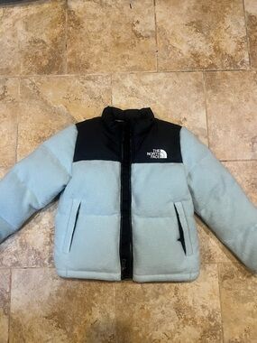 The North Face Light Blue and Black Kids Puffer Fleece Jacket Size 7